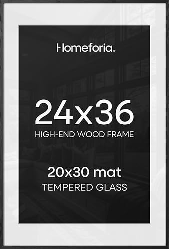 Homeforia 24x36 Black Oak Poster Frame, High-End Wood, 20x30 Mat, Glass by Homeforia