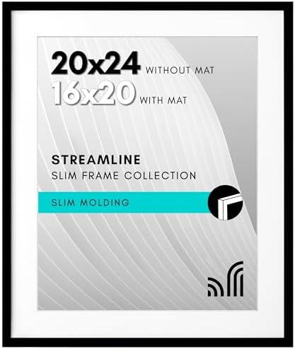 Americanflat 20x24 Poster Frame - Matted to 16x20 - Slim Molding - Black by Americanflat