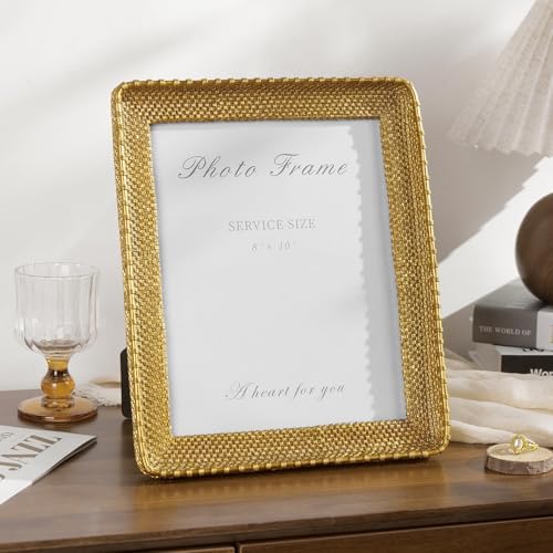 Cuspin 8x10 Picture Frame Gold, Vintage Rattan Textured Resin Photo Frame - Image 2