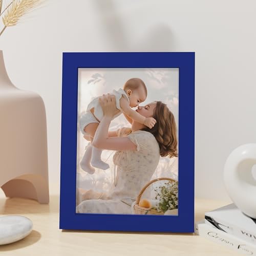 Vittanly 5x7 Picture Frame Made of Solid Wood for Wall or Tabletop, Royal Blue - Image 4