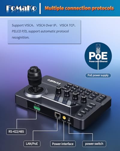 FoMaKo NDI PTZ Camera Controller, LCD Preview, NDI PTZ Controller Keyboard with 4D Joystick, for Church Worship Education Conference Events (NDI License Included) KC606N NDI Controller - Image 2