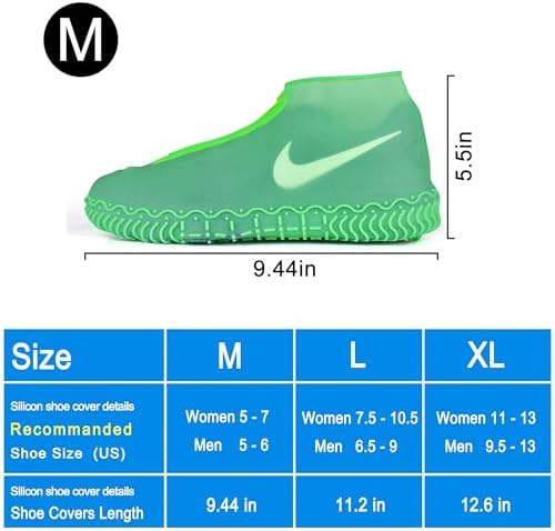 Shiwely Waterproof Shoe Covers, Silicone Reusable Shoe Cover Non-slip Durable Zipper Elastic Rain Cover Protection for Men Women (M (Women 5-7, Men 5-6), Green) - Image 5