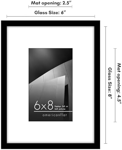 Americanflat 6x8 Picture Frame - Matted to 3x5 - Slim Molding - Black - Image 2