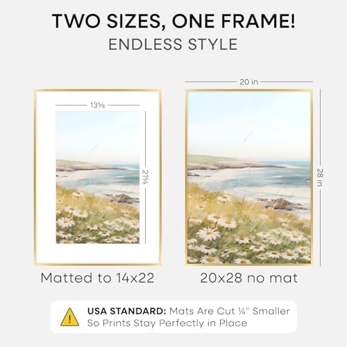 Homeforia 20x28 Gold Picture Frame, High-End Metal, 14x22 Mat, Glass - Image 2