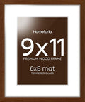 Homeforia 9x11 Brown Oak Picture Frame, High-End Wood, 6x8 Mat, Glass by Homeforia
