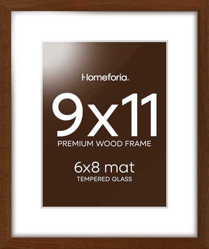 Homeforia 9x11 Brown Oak Picture Frame, High-End Wood, 6x8 Mat, Glass by Homeforia