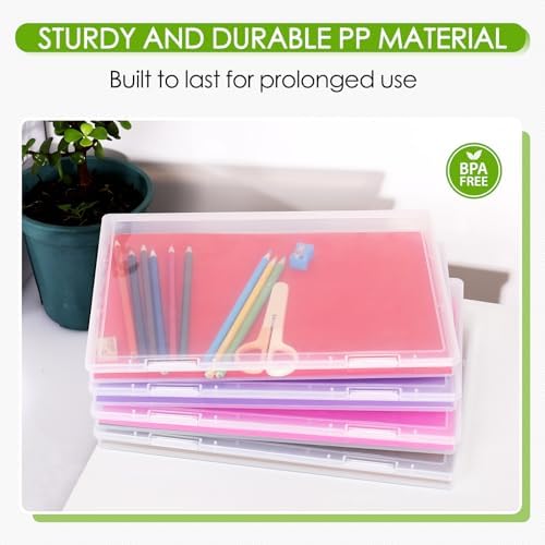 8 Pack Paper Storage Boxes, Scrapbook Paper Storage Fits 8.5" x 11.5" A4 Letter, Stackable Plastic Paper Storage with Snap for Protecting Scrapbooks, Photos, Game Card, Office Supplies, Files - Image 3