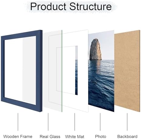 8x10 Picture Frame Set of 2, 8 x 10 Wood Photo Frames with Mat for 5x7, Natural Wooden Frame with Real Glass Cover for Wall and Tabletop Display,Blue - Image 3