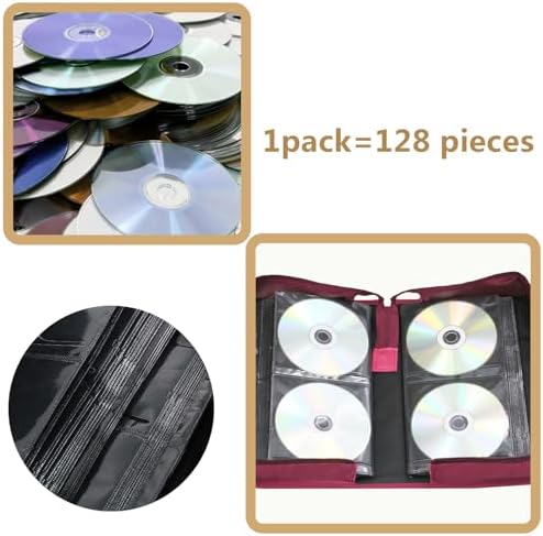 DVD Case CD Storage,128 Capacity CD Cases Holder DVD Storage Case Holders CD DVD Disc Case Storage Wallet Binder for Car Home Office Travel (128 Red) - Image 5