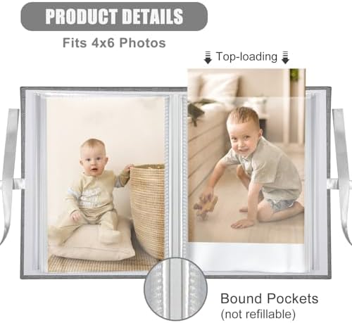 Photo Album 4x6 100 Pockets, Slip-in Picture Albums, Linen Cover Top Loader Vertical Pockets Albums for Baby, Kids Boy Girls, Wedding, Family, Anniversary, Grey - Image 3