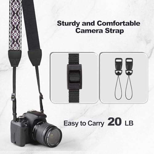 Universal Camera Strap - Camera Neck Strap, Adjustable Shoulder Straps Compatible with Canon, Fujifilm, Nikon, Olympus, Panasonic and other SLR and mirrorless cameras - Purple and Black Geo - Image 6