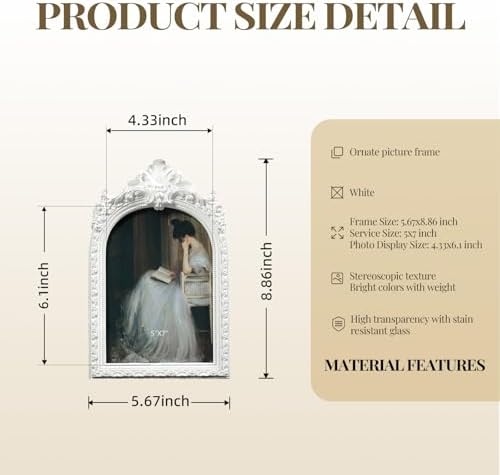 Cuspin 5x7 White Arched Picture Frame, Elegant Decorative Photo Frame - Image 6