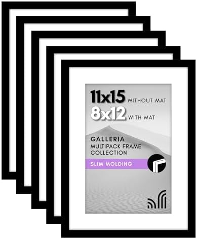 Americanflat 11x15 Picture Frame 5-Pack - Matted to 8x12 - Black by Americanflat