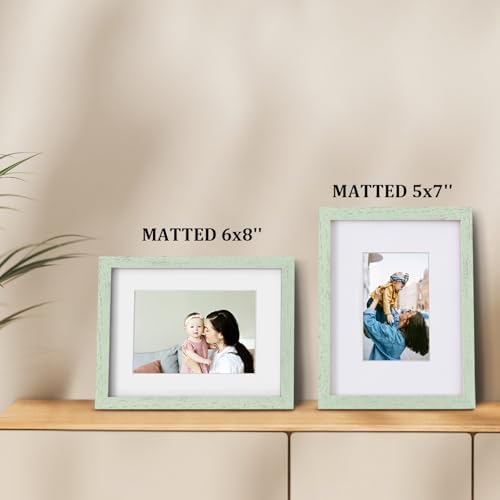 Egofine 9x12 Picture Frames Set of 4, Made of Solid Wood Covered by Plexiglass 5x7 and 6x8 with Mat or 9x12 without Mat, for Table Top Display and Wall Mounting Photo Frame Rustic Green - Image 5