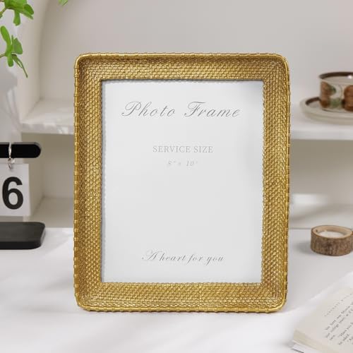 Cuspin 8x10 Picture Frame Gold, Vintage Rattan Textured Resin Photo Frame - Image 3