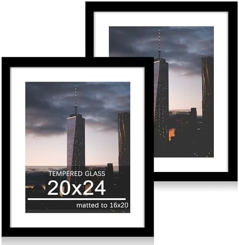 20x24 Picture Frame Set of 2, 20 x 24 Wood Poster Frames with Mat for 16x20, Wooden Photo Frames with Tempered Glass Cover for Wall Display,Black by CCDCC