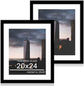 20x24 Picture Frame Set of 2, 20 x 24 Wood Poster Frames with Mat for 16x20, Wooden Photo Frames with Tempered Glass Cover for Wall Display,Black by CCDCC