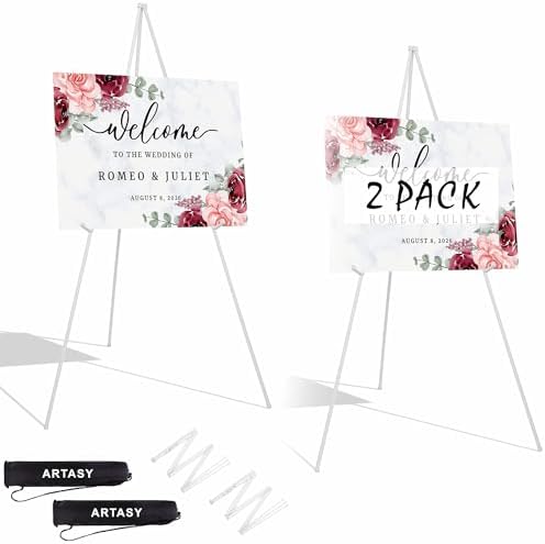 ARTASY 63" Easel Stand for Wedding Signs, White, 2 Packs with Carry Bags by ARTASY