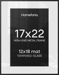 Homeforia 17x22 Black Picture Frame, High-End Metal, 12x18 Mat, Glass by Homeforia