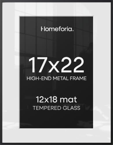 Homeforia 17x22 Black Picture Frame, High-End Metal, 12x18 Mat, Glass by Homeforia
