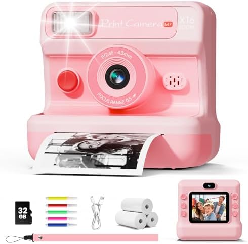 CalineGam Kids Instant Print Camera, 1080P HD Dual Lens with 32GB Card | 2.4" Screen Kids Camera with 3 Paper Rolls, 16X Zoom, Christmas Birthday Gifts for Girls and Boys Age 3-12 by Unknown