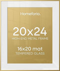 Homeforia 20x24 Gold Picture Frame, High-End Metal, 16x20 Mat, Glass by Homeforia