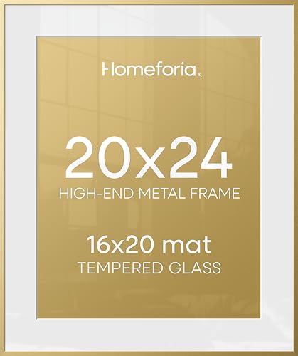 Homeforia 20x24 Gold Picture Frame, High-End Metal, 16x20 Mat, Glass by Homeforia