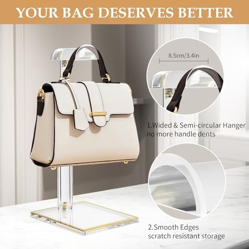 2Pcs Purse Display Stands, Height Adjustable10"-16"+14"-24", Acrylic Handbag Stands for Display, Clear Holder for Purse Evening Bag Clutch, Bag Table Rack, Purses Hanging Organizer for Closet Retail Vendor - Image 3