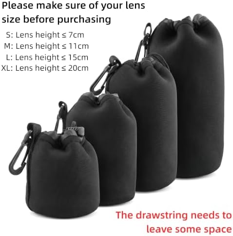 Camera Lens Bag, 4 Pack Protective Neoprene Lens Pouch with Drawstring & Carabiner, Lens Case for DSLR Camera Lens(S/M/L/XL) (L 4pcs) - Image 7