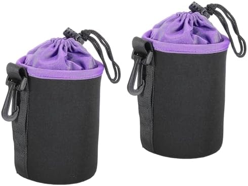 PATIKIL Camera Lens Bag, 2 Pcs 3.3" ID x 5.5" H Cylindrical Drawstring Lens Pouch with Thick Protective Neoprene, Lens Case for DSLR Camera Lens, Water Coffee Cups Black, Purple by PATIKIL