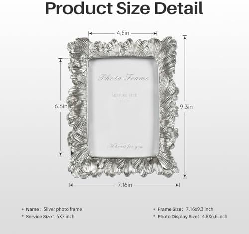 Cuspin Silver Vintage 5x7 Picture Frame Ornate Palm Leaf Resin Frame - Image 6