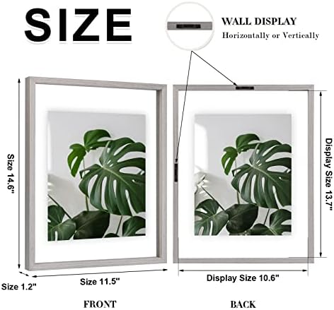 Egofine 11x14 Floating Frames Set of 2, Double Plexiglass Picture Frame, Made of Solid Wood Display Any Size Photo up to 11x14, Wall Mount or Tabletop Standing, Light Grey - Image 2