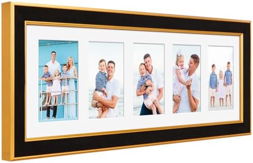 Suede 8x24 Picture Frame Display 5 Opening Picture Frames Collage 4x6 Wall Decor with Mat,Multi Photo Frame for Plexiglass,Wall Decor,1Pack,Black by AnoziebyProductsunder