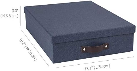 Bigso Oskar Canvas Fiberboard Document Letter Box - File Organizer Box for Important Paperwork - Document Storage with a Lid & Leather Handle - 3.3 in x 10.2 in x 13.8 in - Blue - Image 3