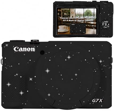 Camera Case for Canon G7X Mark III,Soft Silicone Protective Cover with Removable Lens Cap,Shockproof Anti-Scratch Compatible with Canon PowerShot G7X3 for Women (Black Star) by Tizaczp