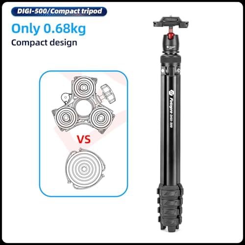 Fotopro 64” Camera Tripod 2-in-1 Compact Phone Stand with Hidden Cold Shoe Phone Clip, Portable Travel Tripods with Fluid Video Head 1.5lbs Lightweight Aluminum Tripod Max Load 6.6lbs DIGI-500 Black - Image 6