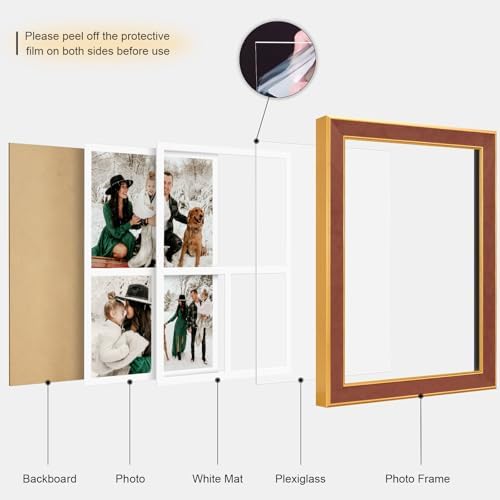 Suede P538-1116 11x16 Picture Frame Display 3 Opening One 8x10 Picture Frames and 5x7 Double Picture Frames Collage Wall Decor with Mat,Multi Photo Frame for Plexiglass,Wall Decor,1Pack,Brown - Image 2