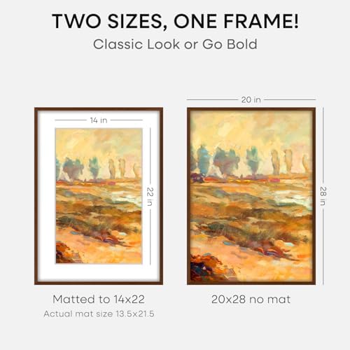 Homeforia 20x28 Brown Oak Picture Frame, High-End Wood, 14x22 Mat, Glass - Image 2