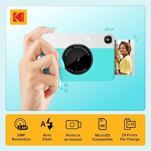 Kodak Printomatic Full-Color Instant Print Camera Starter Bundle + Carrying Case + Zink 20pk Photo Paper - Colorful Photos On 2x3 Sticky-Back Paper - Fun Gift for Birthday Christmas Holiday - Blue - Image 2