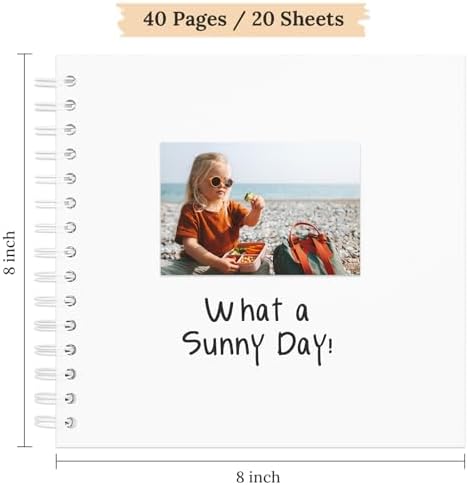 Scrapbook Photo Album 8"x8" 20 Sheets 40 Pages Hardcover Kraft Paper White - Image 2