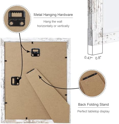 8x10 Picture Frame Set of 2, 8 x 10 Wood Photo Frames with Mat for 5x7, Rustic Natural Wooden Frame with Real Glass Cover for Wall and Tabletop Display,Distressed White - Image 5