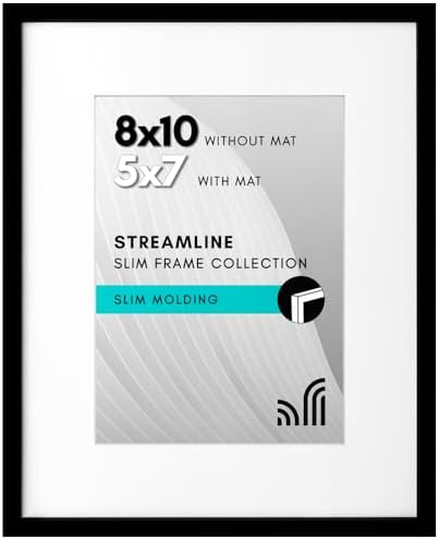 Americanflat 8x10 Picture Frame with Shatter-Resistant Glass - Use as 5x7 Frame with Mat or Display 8x10 Photo Without Mat - Streamline Collection - Picture Frames for Tabletop and Wall - Black by Americanflat
