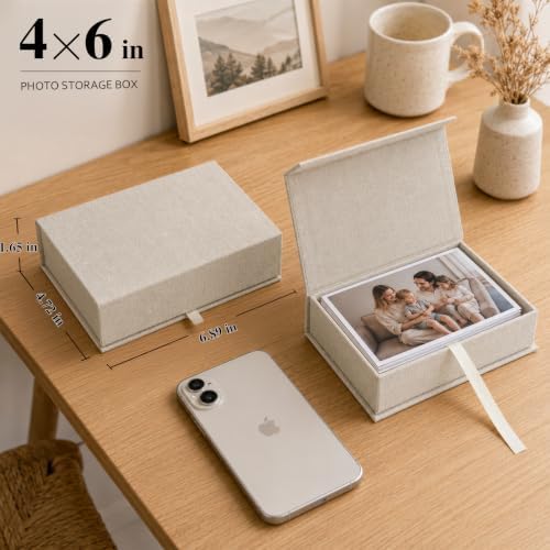 Vienrose Small Photo Storage Box, 4"x6", Linen Postcard Keeper, Beige - Image 2