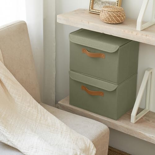 Decorative Linen Storage Boxes with Lids - Large Set of 2 Organizer Bins - Image 7