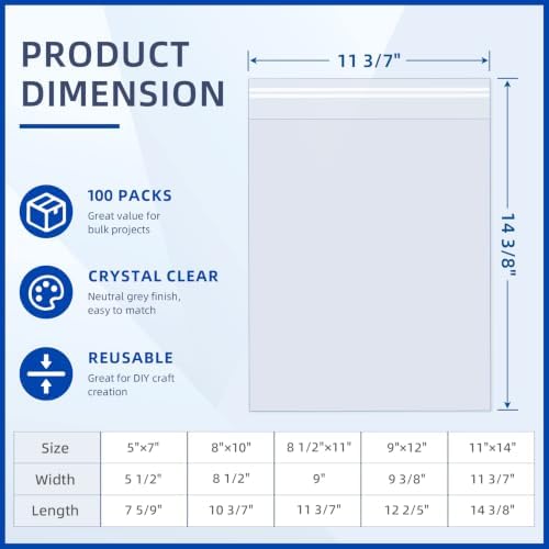 Falling in Art 100 Pack Acid Free Crystal Clear Sleeves Bags for 11x14 - Image 2