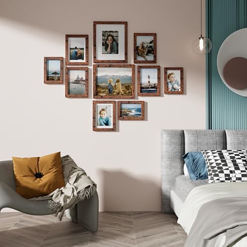Vittanly 10 Pack Picture Frames Collage Wall Decor, Rustic Brown - Image 2