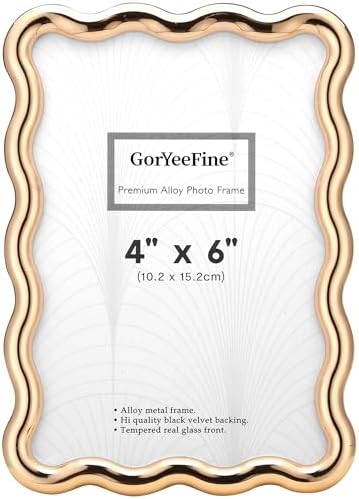 Gold 4 x 6'' High-End Zinc Alloy Picture Frame with Wave Design - Modern Glamour 6x4'' Pictures Frames for Desktop and Wall Décor by GorYeeFine
