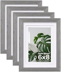 Egofine 6x8 Picture Frames Set of 4, Made of Solid Wood Covered by Plexiglass 4x6 and 5x7 with Mat or 6x8 without Mat, for Table Top Display and Wall Mounting Photo Frame Light Grey by Egofine