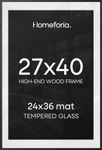 Homeforia 27x40 Black Oak Poster Frame, High-End Wood, 24x36 Mat, Glass by Homeforia