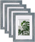 Egofine 5x7 Picture Frames Set of 4, Made of Solid Wood Covered by Plexiglass 3.5x5 and 4x6 with Mat or 5x7 without Mat, for Table Top Display and Wall Mounting Photo Frame Rustic Blue by Egofine